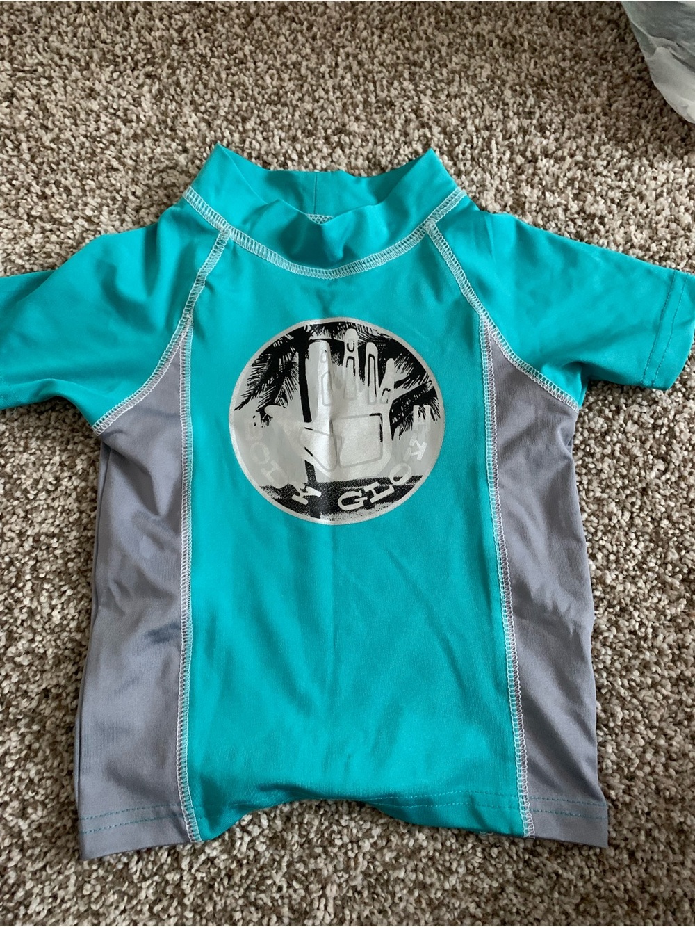 4T Kids Teal and Gray Short Sleeve Rash Guard Swim Shirt